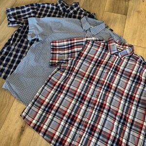 HB Men's Big & Tall Short Sleeve Button Down Shirts Plaid Summer Travel -Lot 3